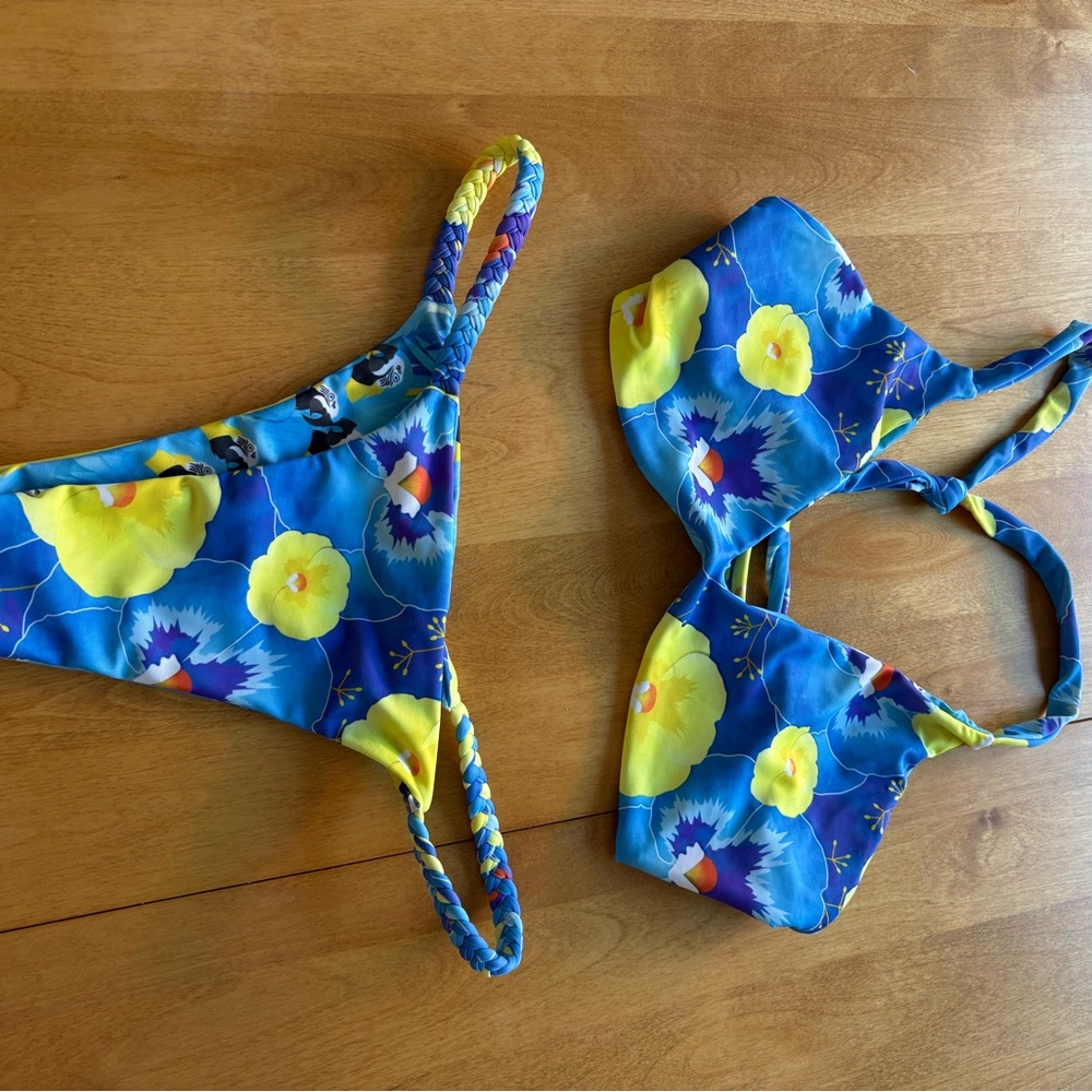 Floral Bikini Set in Blue and Yellow